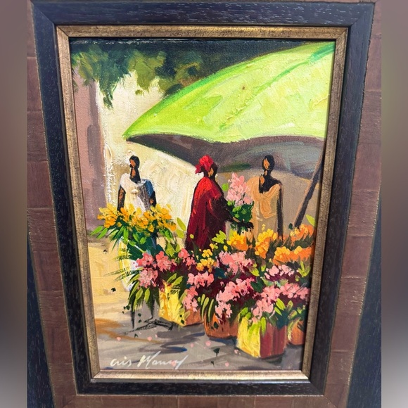 Original Oil Painting of African Women in a Floral Market signed - Picture 2 of 7